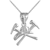 Sterling Silver Firefighter Axes & Helmet Charm Pendant Necklace