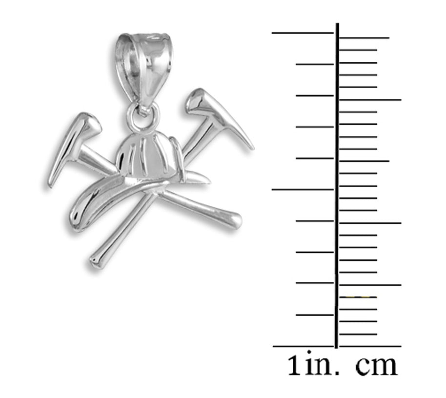 Sterling Silver Firefighter Axes & Helmet Charm Pendant Necklace