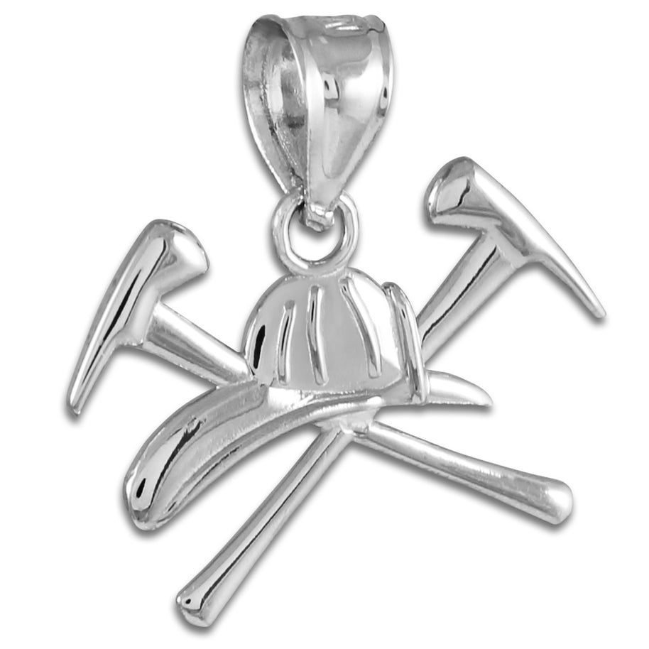 Sterling Silver Firefighter Axes & Helmet Charm Pendant Necklace