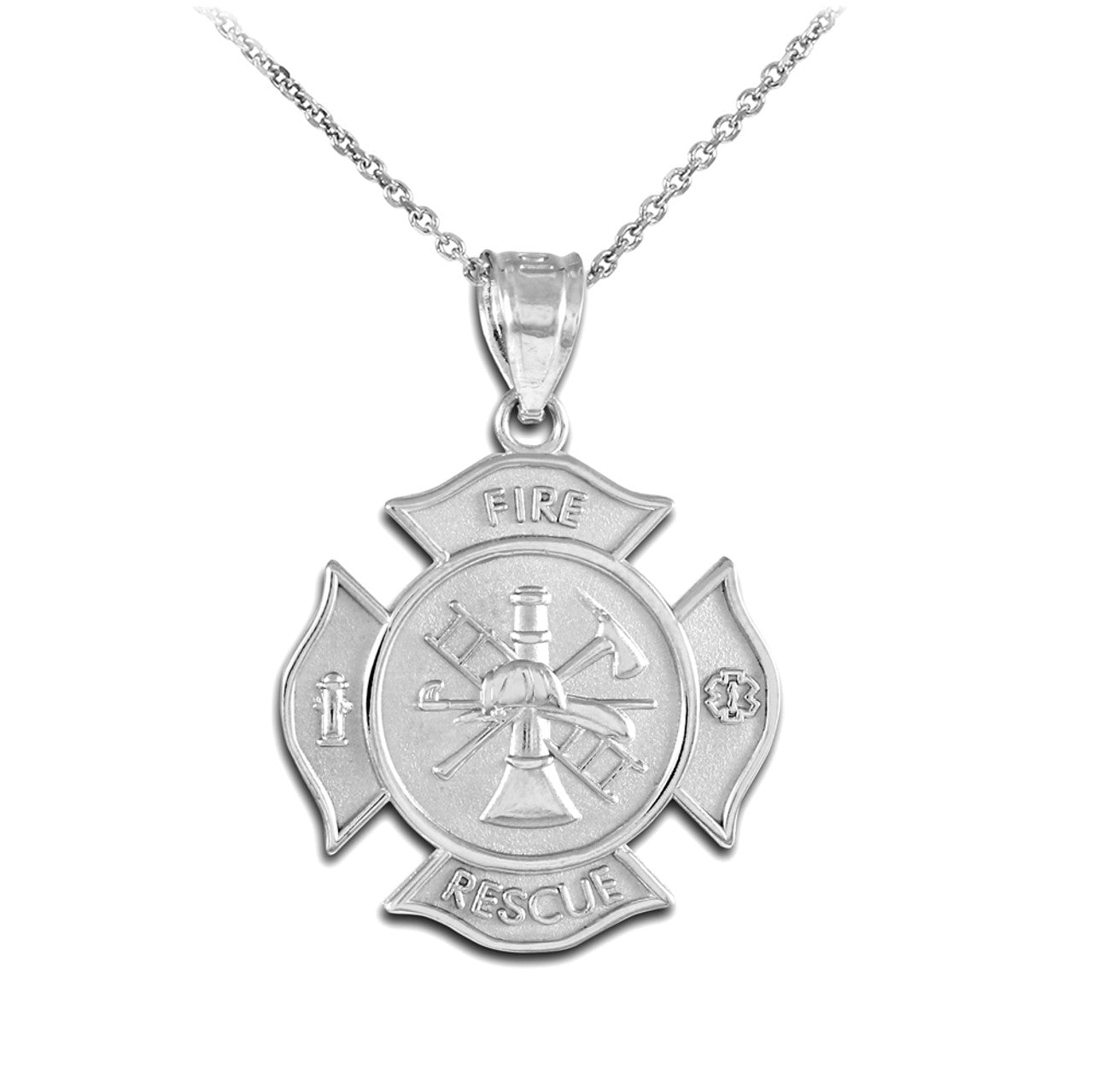 .925 Sterling Silver Fire Department Firefighter Badge Pendant Necklace