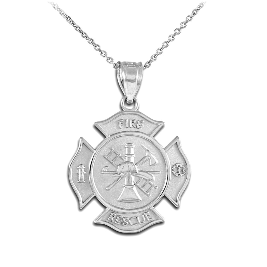 .925 Sterling Silver Fire Department Firefighter Badge Pendant Necklace