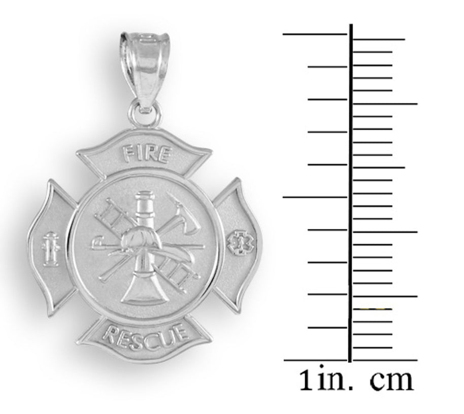 .925 Sterling Silver Fire Department Firefighter Badge Pendant Necklace