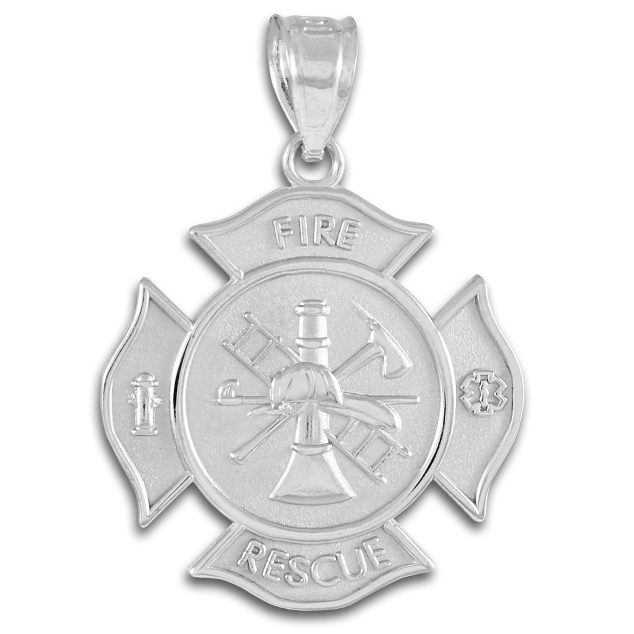 .925 Sterling Silver Fire Department Firefighter Badge Pendant Necklace