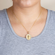 Two-Tone Gold Saint Jude Cubic Zirconia Oval Halo Beaded Medallion Pendant Necklace (Available in Yellow/Rose/White Gold)