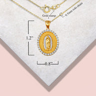 Solid Gold Two-Tone Lady Of Guadalupe Cubic Zirconia Oval Halo Beaded Medallion Pendant Necklace (Available in Yellow/Rose/White Gold)