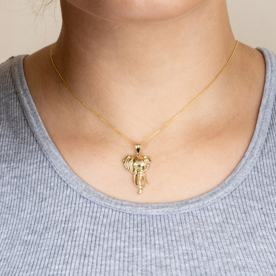 Gold Elephant Animal Pendant Necklace (Available in Yellow/Rose/White Gold)
