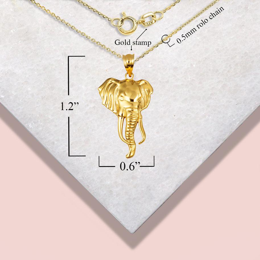 Gold Elephant Animal Pendant Necklace (Available in Yellow/Rose/White Gold)