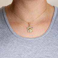 Gold Marine Sea Turtle Diamond Halo Pendant Necklace (Available in Yellow/Rose/White Gold)