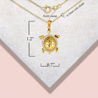 Gold Marine Sea Turtle Diamond Halo Pendant Necklace (Available in Yellow/Rose/White Gold)