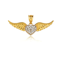 Gold Diamond Studded Winged Heart Pendant Necklace (Available in Yellow/Rose/White Gold)