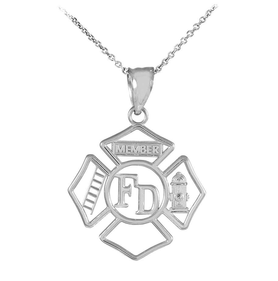 Sterling Silver Fireman Open Badge Pendant