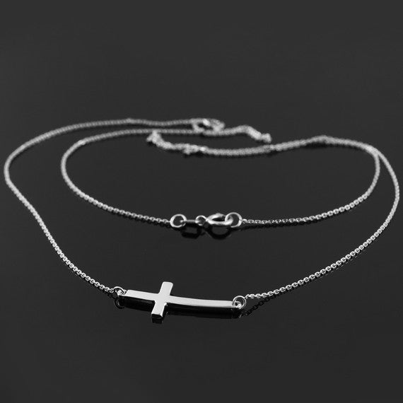 925 Sterling Silver Sideways Cross Pendant Necklace