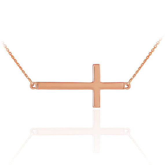 14K Gold Sideways Cross Faith Pendant Necklace(Available in Yellow/Rose/White)