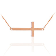14K Gold Sideways Cross Faith Pendant Necklace(Available in Yellow/Rose/White)
