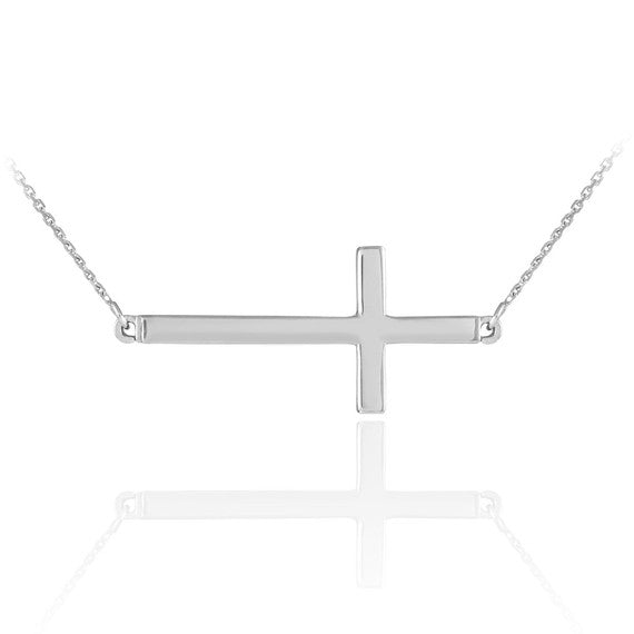 14K Gold Sideways Cross Faith Pendant Necklace(Available in Yellow/Rose/White)