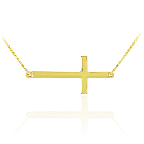 14K Gold Sideways Cross Faith Pendant Necklace(Available in Yellow/Rose/White)
