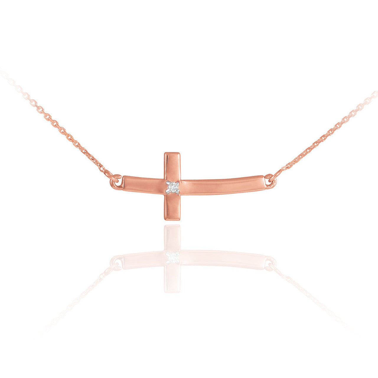14K Gold Diamond Sideways Cross Sacred Pendant Necklace (Available in Yellow/Rose/White Gold)