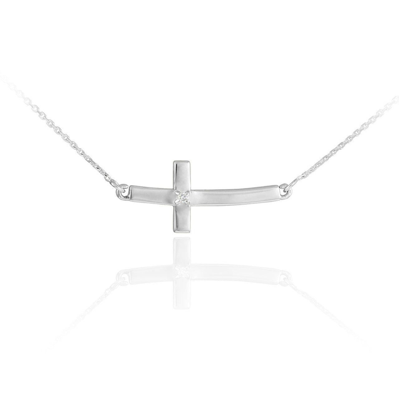 14K Gold Diamond Sideways Cross Sacred Pendant Necklace (Available in Yellow/Rose/White Gold)
