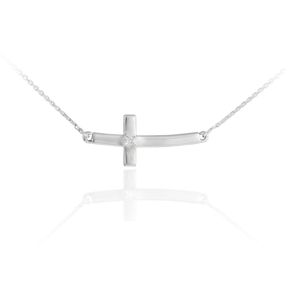 14K Gold Diamond Sideways Cross Sacred Pendant Necklace (Available in Yellow/Rose/White Gold)