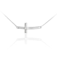 .925 Sterling Silver Diamond Sideways Cross Sacred Pendant Necklace