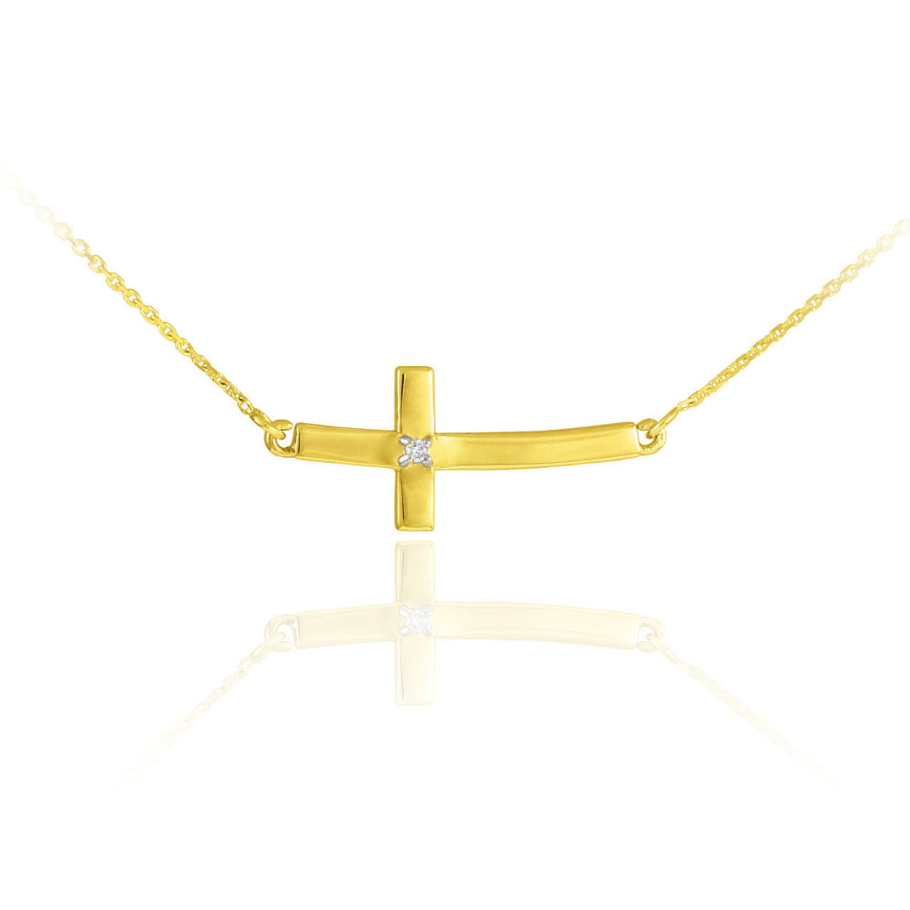 14K Gold Diamond Sideways Cross Sacred Pendant Necklace (Available in Yellow/Rose/White Gold)