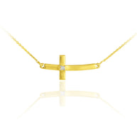 14K Gold Diamond Sideways Cross Sacred Pendant Necklace (Available in Yellow/Rose/White Gold)