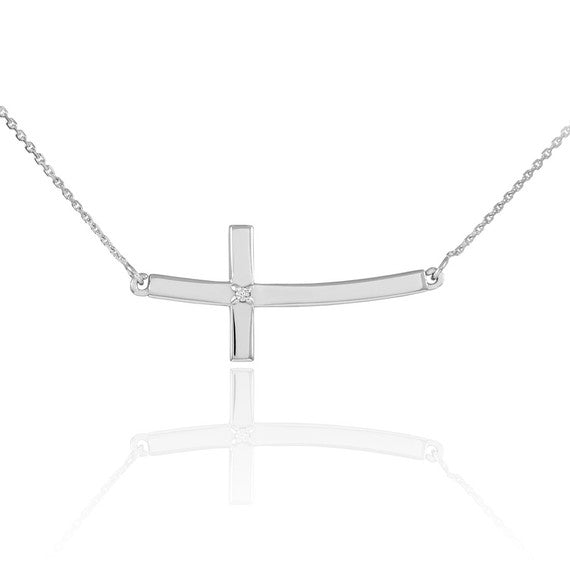 14K Gold Diamond Sideways Cross Pendant Necklace (Available in Yellow/Rose/White Gold)