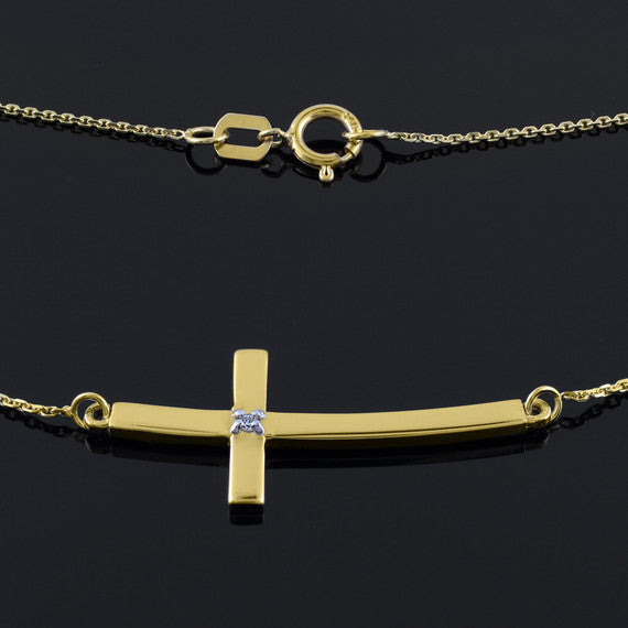 14K Gold Diamond Sideways Cross Pendant Necklace (Available in Yellow/Rose/White Gold)