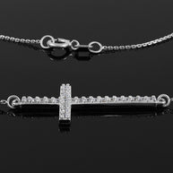 14K White Gold Diamond Studded Sideways Cross Pendant Necklace