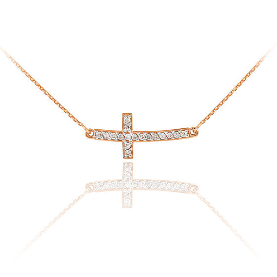 14K Gold Sideways Cross Sacred Pendant Necklace(Available in Yellow/Rose/White)