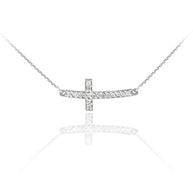 14K Gold Cubic Zirconia Sideways Cross Pendant Necklace (1.25