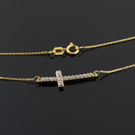 14K Gold Sideways Cross Sacred Pendant Necklace(Available in Yellow/Rose/White)