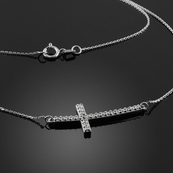 14K Gold Diamond Sideways Cross Pendant Necklace (1.25