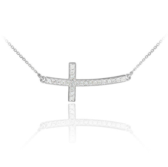 14K Gold Diamond Sideways Cross Pendant Necklace (1.25