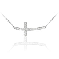 14K Gold Diamond Sideways Cross Pendant Necklace (1.25
