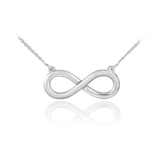 14K Half Satin Solid White Gold Infinity Pendant Necklace