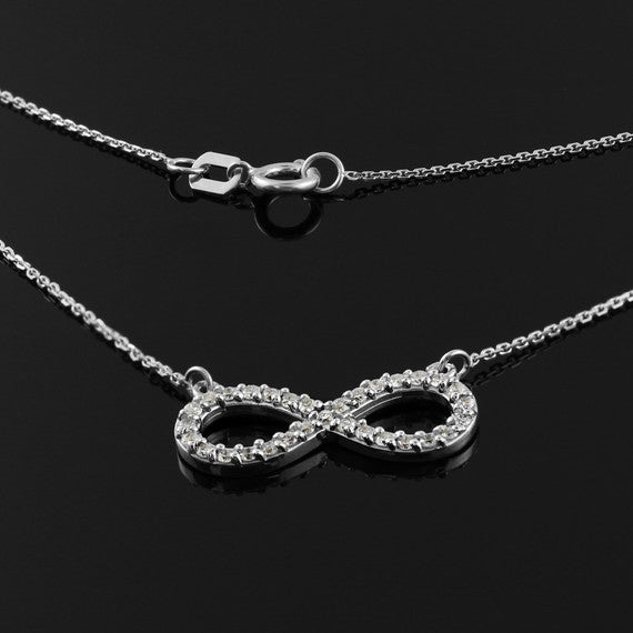 14K White Gold Clear CZ Infinity Pendant Necklace