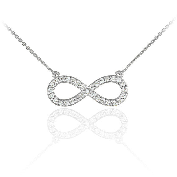 14K White Gold Clear CZ Infinity Pendant Necklace