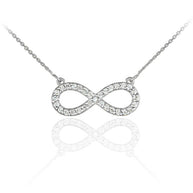 14K White Gold Clear CZ Infinity Pendant Necklace