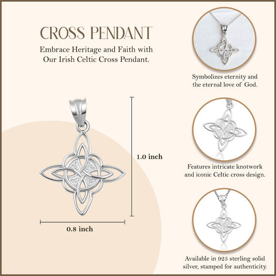 .925 Sterling Silver Irish Celtic Cross Trinity Knot Pendant Necklace