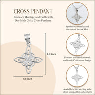 .925 Sterling Silver Irish Celtic Cross Trinity Knot Pendant Necklace