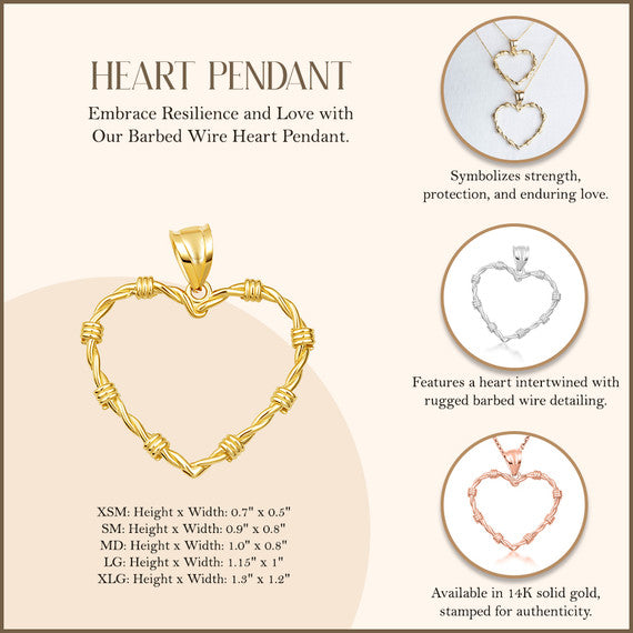 Gold Heart Crown of Thorns Jesus Christ Pendant Necklace XS/S/M/L/XL (Available Yellow/Rose/White Gold)