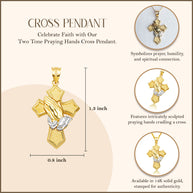 Two-Tone Gold Praying Hands Cross Pendant Necklace