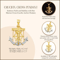 Two-Tone Gold Studded Mariner Cross Crucifix Anchor Jesus Christ Pendant Necklace (Available in Yellow/White Gold & Small/Medium/Large)