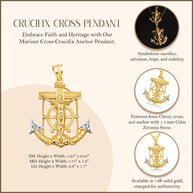 Two-Tone Gold Cubic Zirconia Mariner Cross Crucifix Anchor Jesus Christ Pendant Necklace S/M/l (Available in Yellow/White Gold