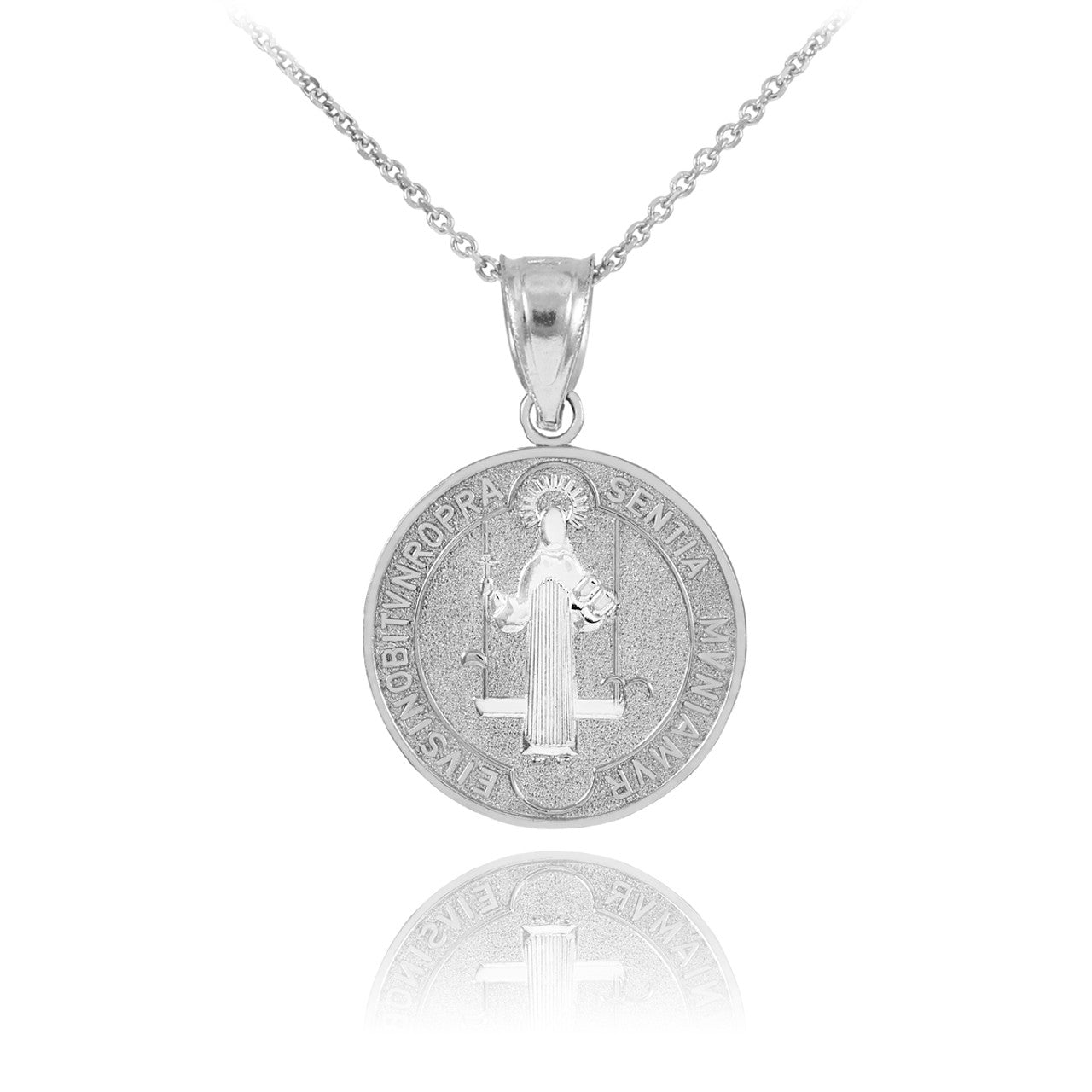 Sterling Silver St. Benedict Coin Charm Pendant Necklace
