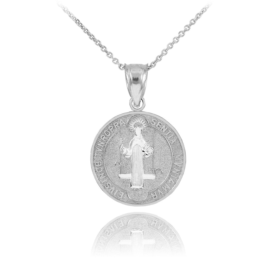 Sterling Silver St. Benedict Coin Charm Pendant Necklace