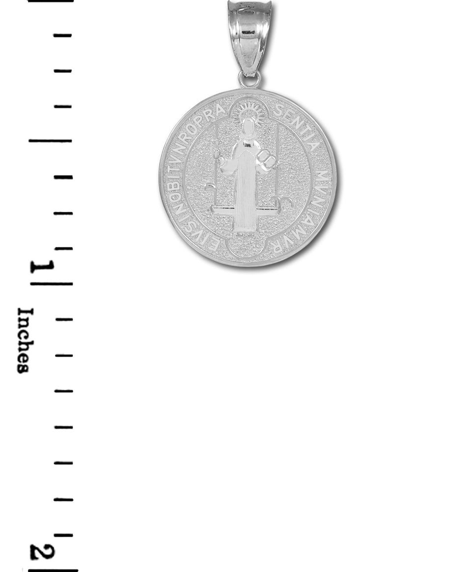 Sterling Silver St. Benedict Coin Charm Pendant Necklace