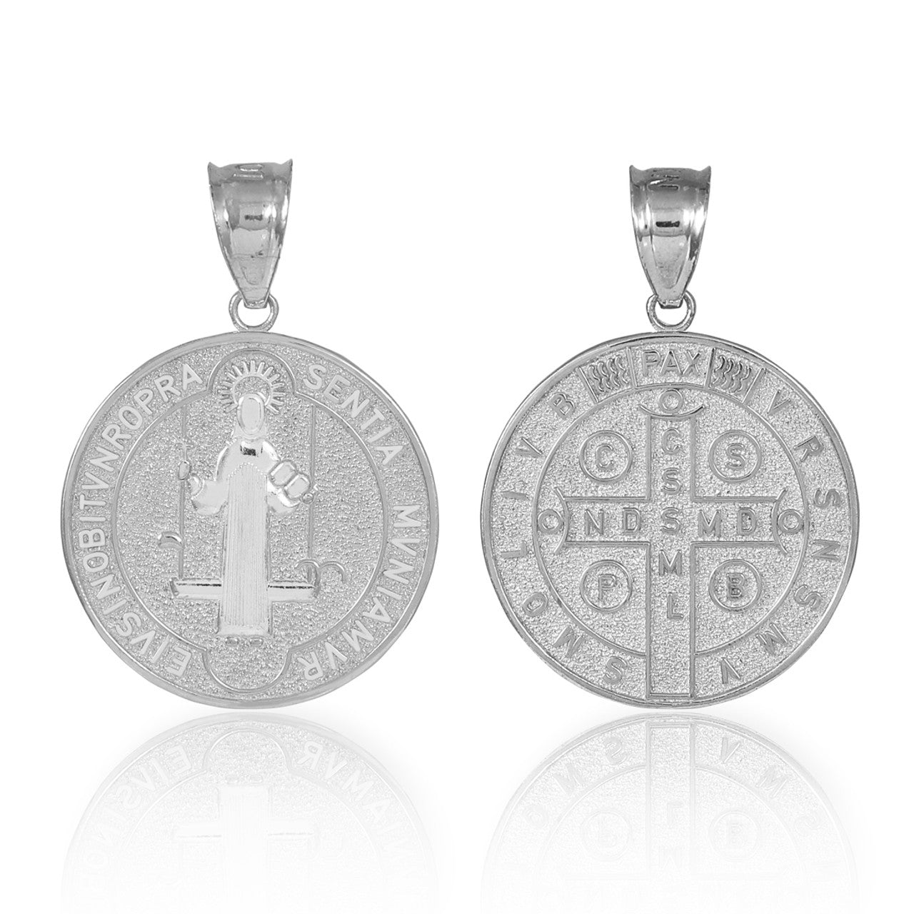 Sterling Silver St. Benedict Coin Charm Pendant Necklace