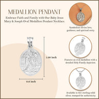 .925 Sterling Silver Religious Baby Jesus Mary & Joseph Oval Medallion Pendant Necklace